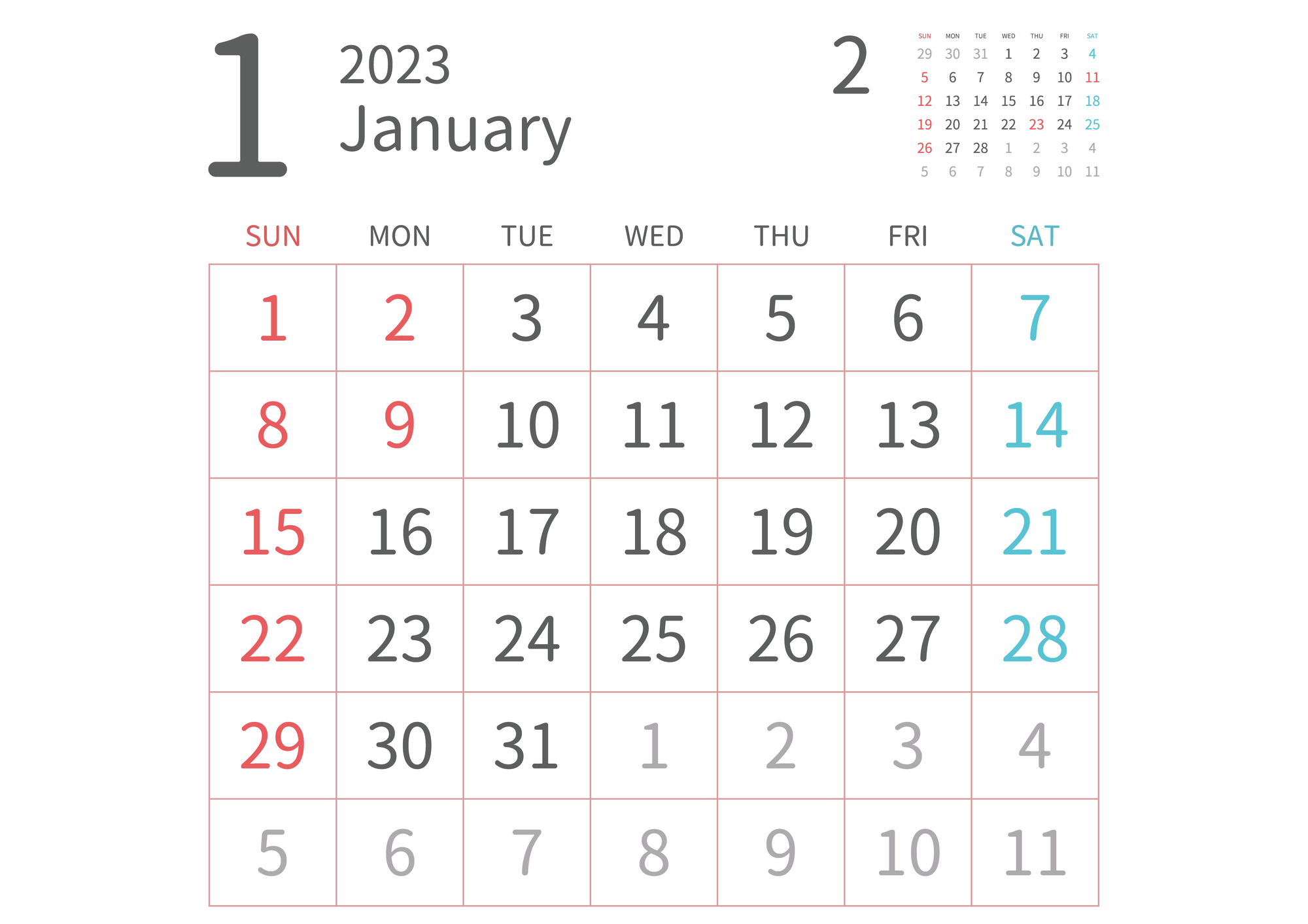 2023年1月　カレンダー